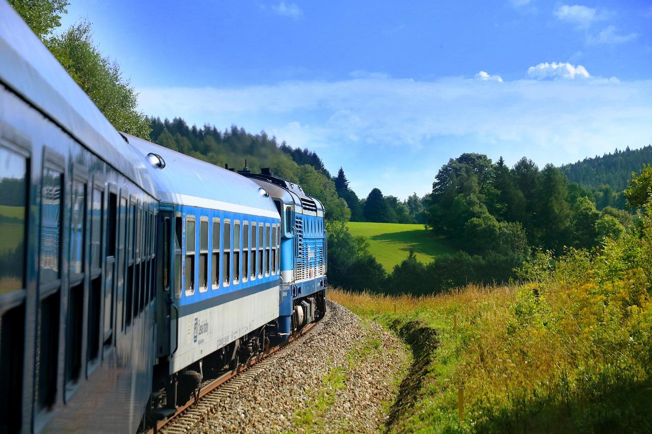 train, dormitory, trip, country, green, nature, summer, railway, transport, travel